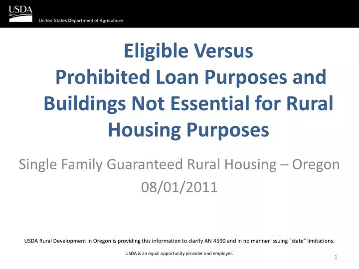 eligible versus prohibited loan purposes and buildings not essential for rural housing purposes