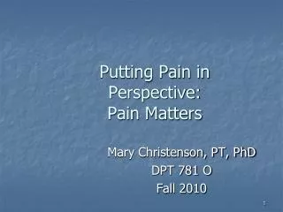 Putting Pain in Perspective: Pain Matters