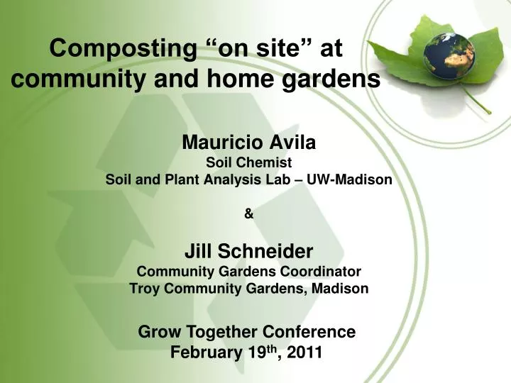 composting on site at community and home gardens
