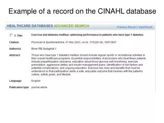 Example of a record on the CINAHL database