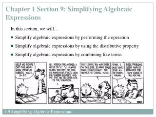 Chapter 1 Section 9: Simplifying Algebraic Expressions