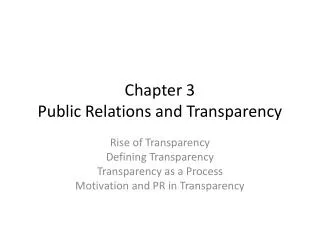 Chapter 3 Public Relations and Transparency