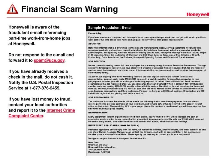 financial scam warning