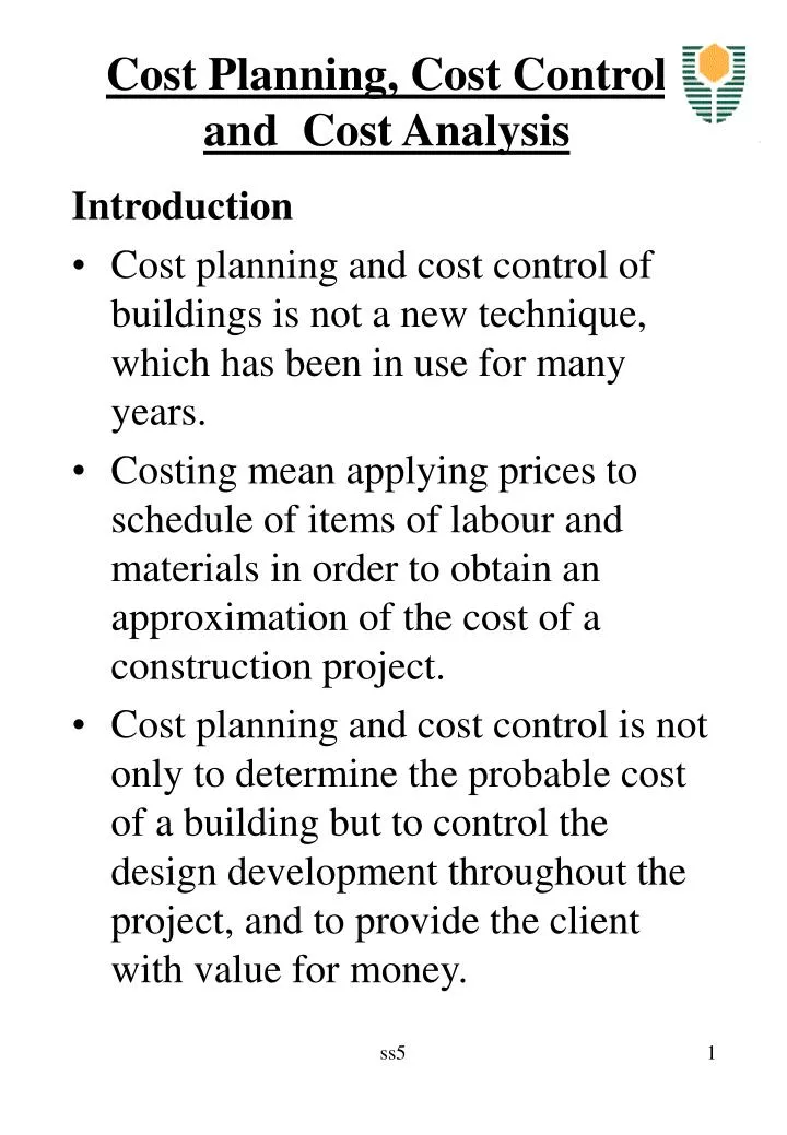 cost planning cost control and cost analysis