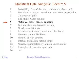 Statistical Data Analysis: Lecture 5