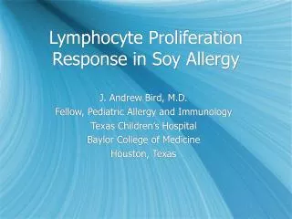 Lymphocyte Proliferation Response in Soy Allergy