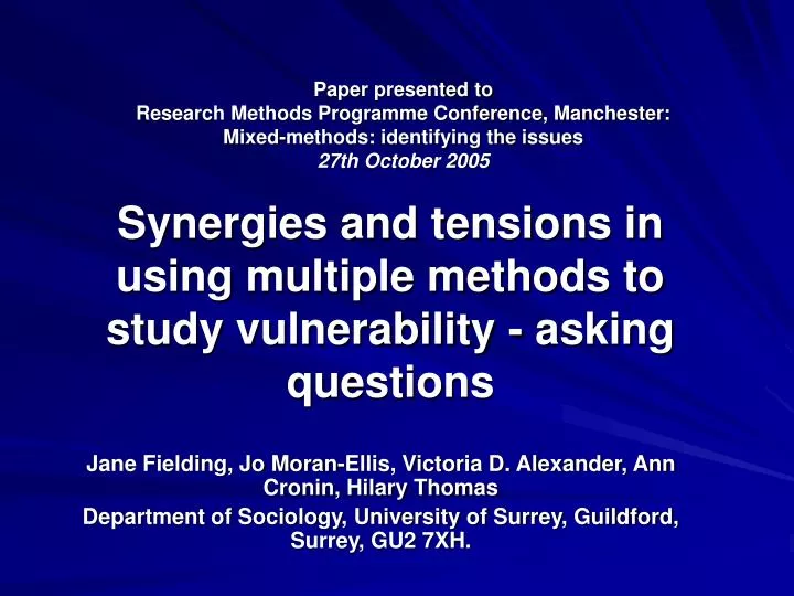 synergies and tensions in using multiple methods to study vulnerability asking questions