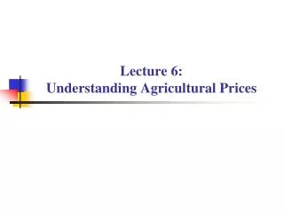 Lecture 6: Understanding Agricultural Prices