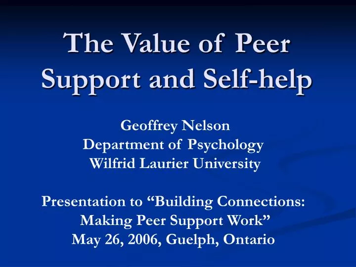the value of peer support and self help