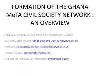 FORMATION OF THE GHANA MeTA CIVIL SOCIETY NETWORK : AN OVERVIEW