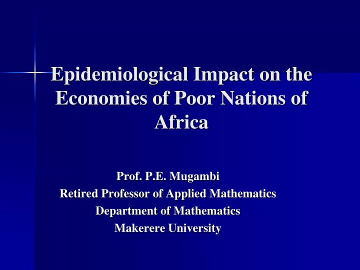 epidemiological impact on the economies of poor nations of africa