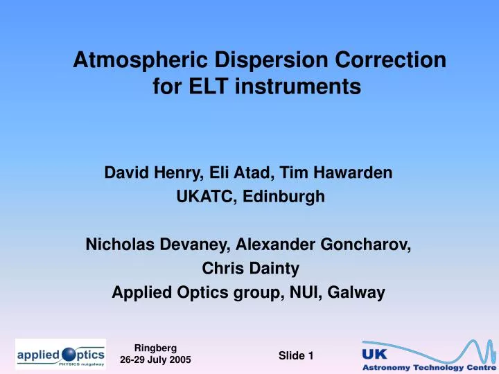 atmospheric dispersion correction for elt instruments