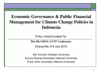 Economic Governance &amp; Public Financial Management for Climate Change Policies in Indonesia