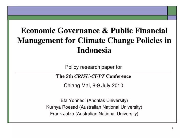 economic governance public financial management for climate change policies in indonesia