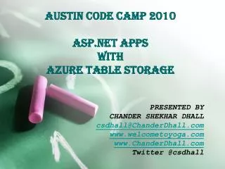 Austin code camp 2010 asp.net apps with azure table storage