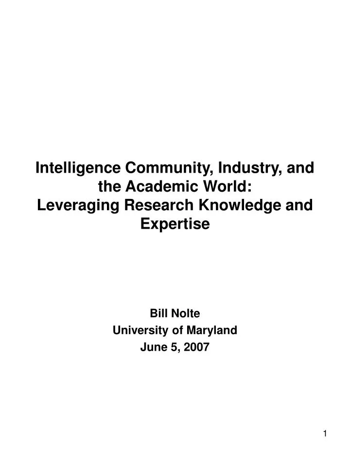 intelligence community industry and the academic world leveraging research knowledge and expertise