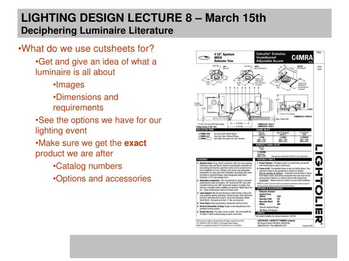 lighting design lecture 8 march 15th deciphering luminaire literature