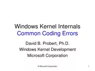 Windows Kernel Internals Common Coding Errors