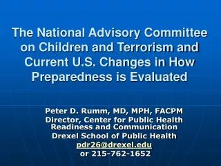 The National Advisory Committee on Children and Terrorism and Current U.S. Changes in How Preparedness is Evaluated
