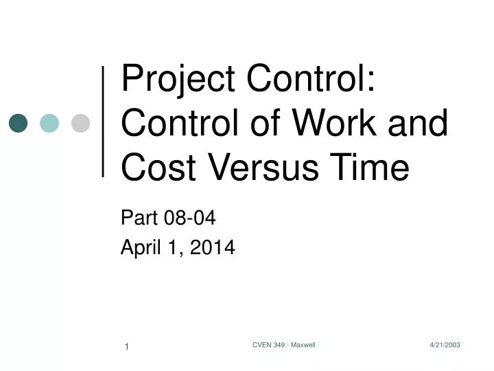project control control of work and cost versus time