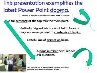This presentation exemplifies the latest Power Point dogma .