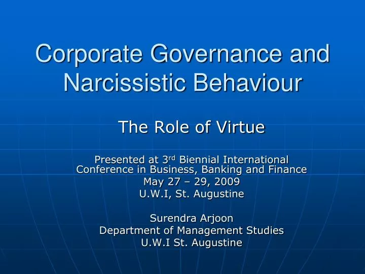 corporate governance and narcissistic behaviour