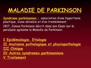 MALADIE DE PARKINSON