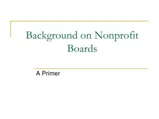 Background on Nonprofit Boards
