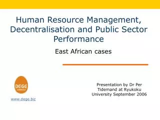 Human Resource Management, Decentralisation and Public Sector Performance