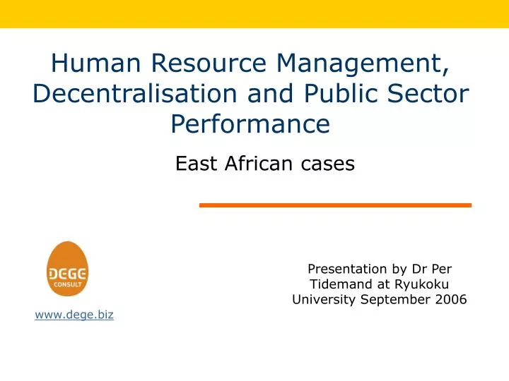 human resource management decentralisation and public sector performance