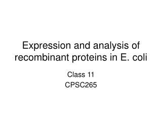 Expression and analysis of recombinant proteins in E. coli