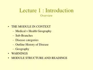 Lecture 1 : Introduction Overview