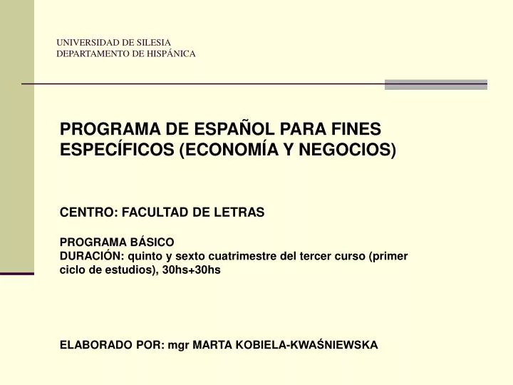 programa de espa ol para fines espec ficos econom a y negocios