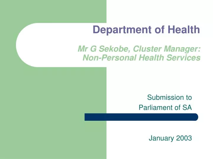 department of health mr g sekobe cluster manager non personal health services