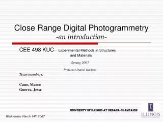 Close Range Digital Photogrammetry - an introduction-