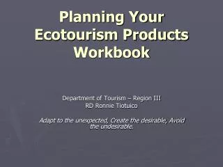 Planning Your Ecotourism Products Workbook