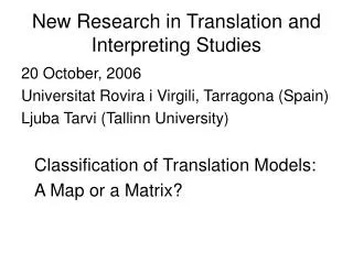 New Research in Translation and Interpreting Studies