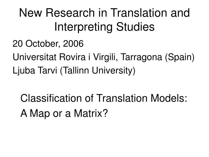 new research in translation and interpreting studies