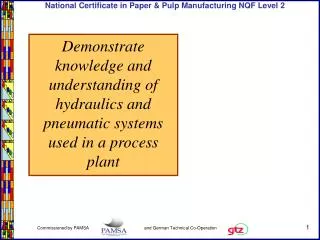 Demonstrate knowledge and understanding of hydraulics and pneumatic systems used in a process plant