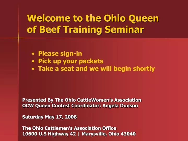 welcome to the ohio queen of beef training seminar