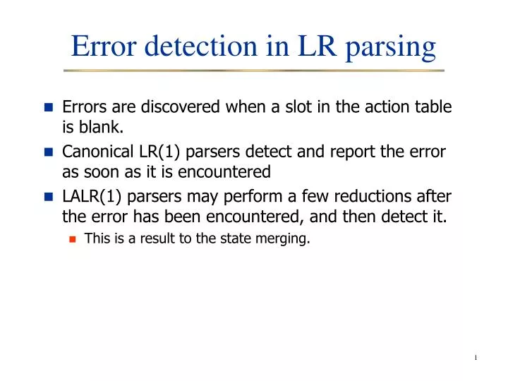 error detection in lr parsing