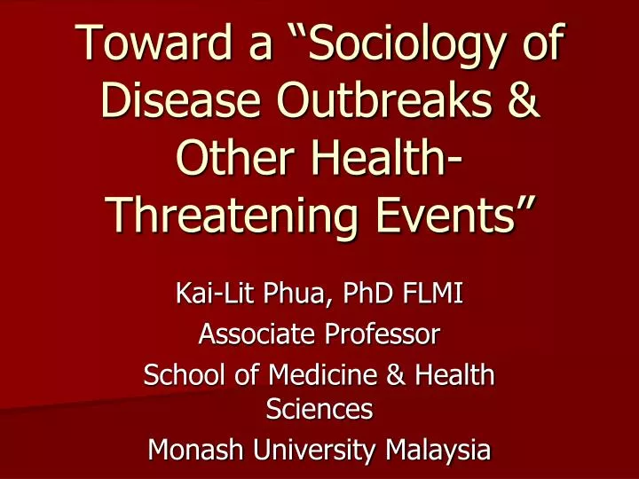 toward a sociology of disease outbreaks other health threatening events