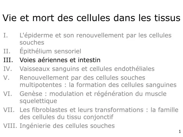 vie et mort des cellules dans les tissus