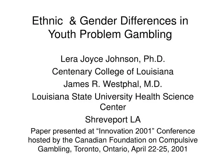 ethnic gender differences in youth problem gambling