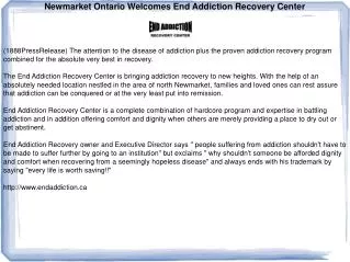 Newmarket Ontario Welcomes End Addiction Recovery Center