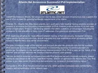 Atlantic.Net Announces Successful IPv6 Implementation
