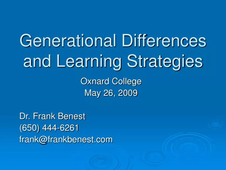 generational differences and learning strategies