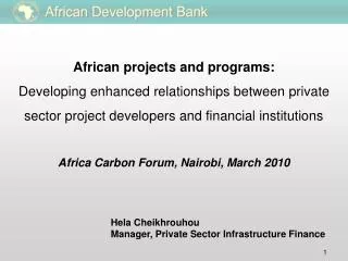 African projects and programs: Developing enhanced relationships between private sector project developers and financia