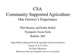 CSA Community Supported Agriculture One Grower’s Experience