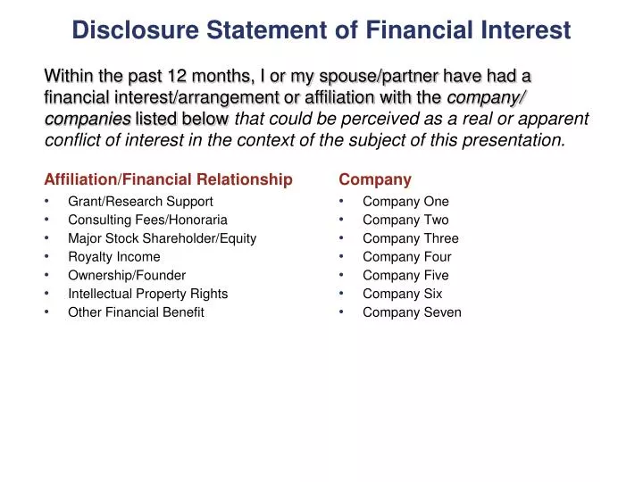 disclosure statement of financial interest